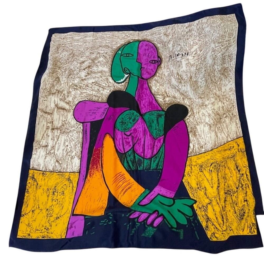 VTG. Picasso Inspired Reine Seide 100% Silk Scarf Featuring a Cubist Woman